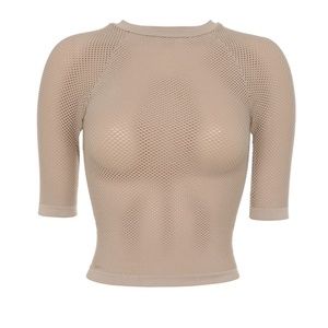 House of CB Sculpt Mocha Knitted Stretch Mesh Crop Top